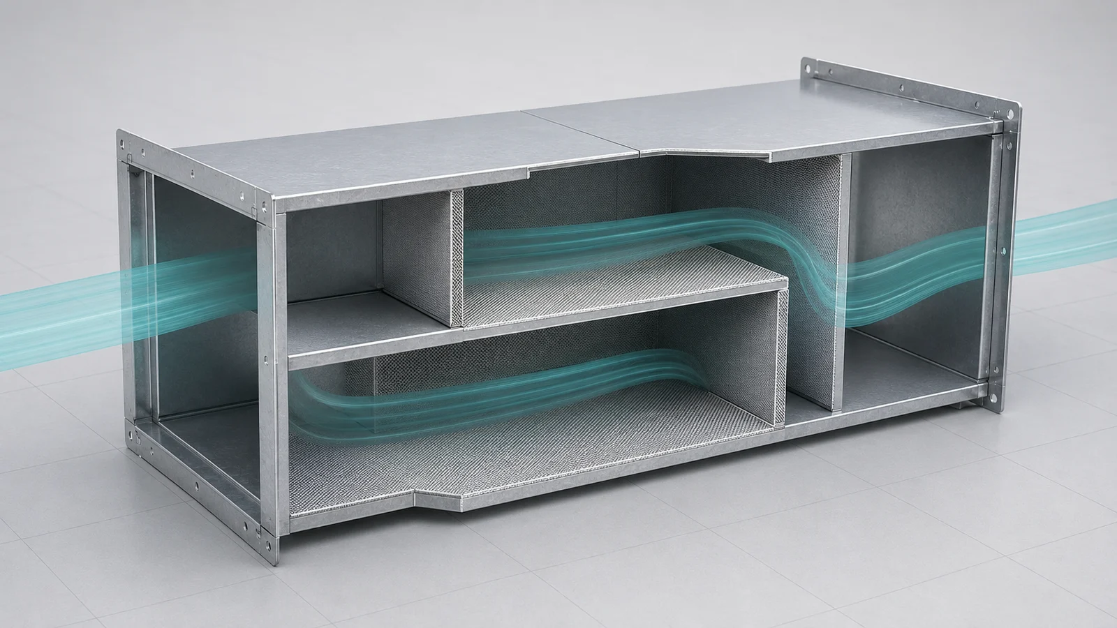 Non-fibrous HVAC cross-talk duct silencers