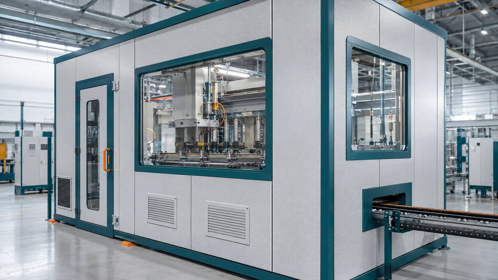 Acoustic machine sound enclosures for production machinery
